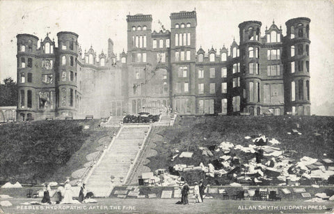 Old postcard of Peebles Hydropathic after the Fire, posted August 1905