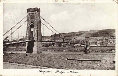 Old postcard of Suspension Bridge, Melrose, posted 1913