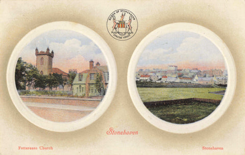 Old postcard of Fetteresso Church and town, Stonehaven