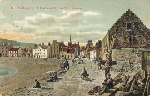 Vintage postcard of Old Tolbooth and Harbour Street, Stonehaven