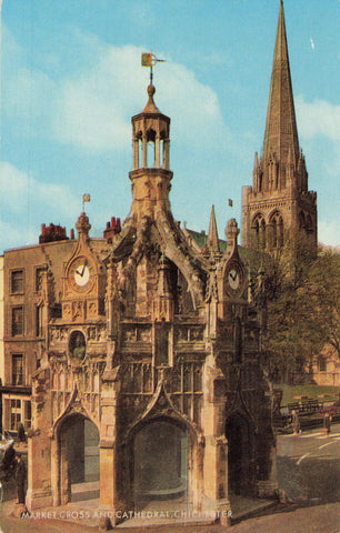 1970s postcard of Market Cross and Cathedral, Chichester, Sussex