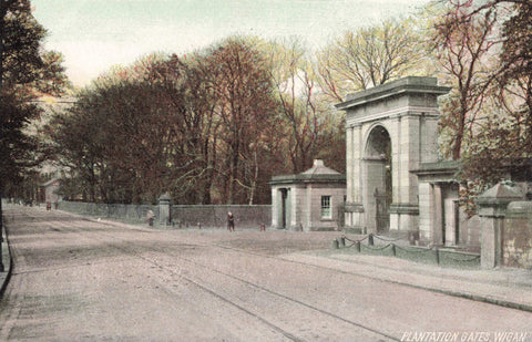 Old postcard of Plantation Gates, Wigan