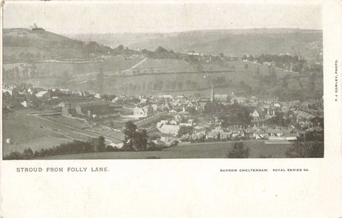 Old postcard of Stroud from Folly Lane in Gloucestershire