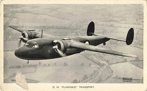 Old aviation postcard of D H Flamingo Transport