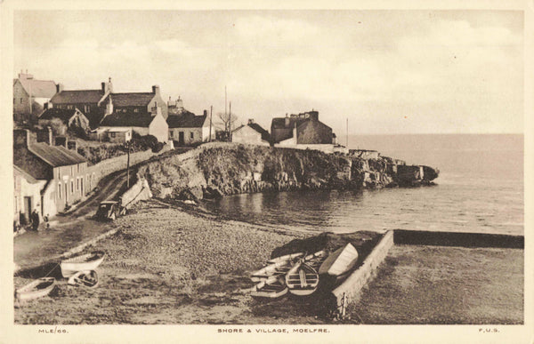 Old postcard of the Shore and Village, Moelfre, Anglesey