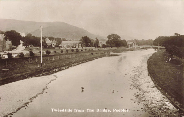 Old real photo postcard&nbsp; of Tweedside from the Bridge, Peebles