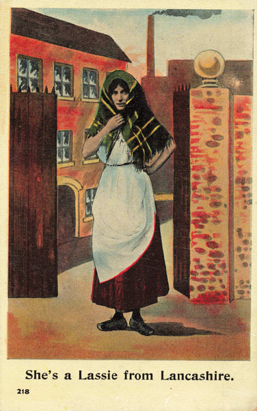 Old postcard showing a Lancashire Lassie