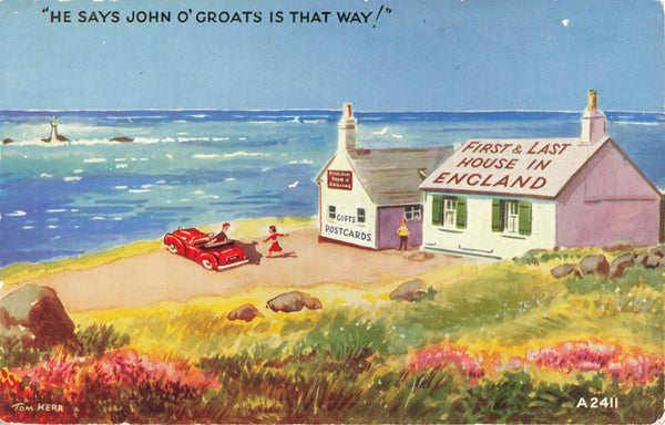 HE SAYS JOHN O'GROATS IS THAT WAY! OLD LANDS END POSTCARD