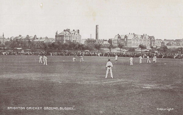Old postcard of Brighton Cricket Ground in Sussex