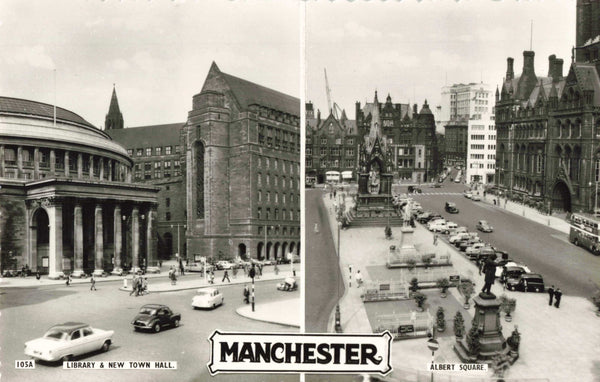 MANCHESTER, TWO VIEWS WITH OLD CARS, REAL PHOTO POSTCARD (ref 4834/J/24)