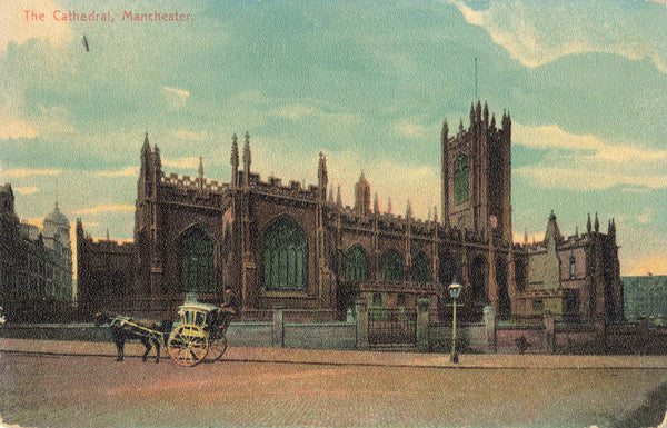 Old postcard of The Cathedral, Manchester