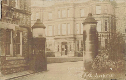 Old real photo postcard of Entrance to Crumpsall Hospital, Manchester