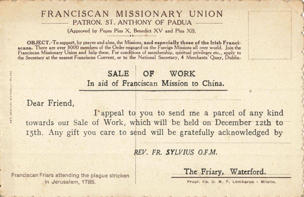 FRANCISCAN MISSIONARY UNION POSTCARD, WATERFORD, IRELAND (ref 4620/24)