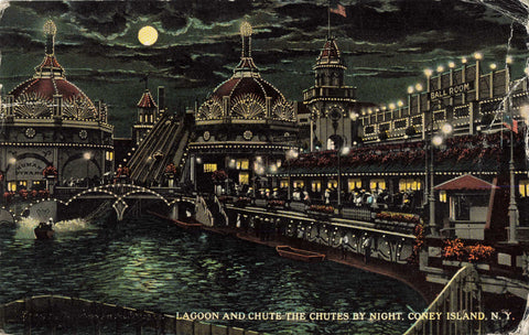 1927 postcard of Chutes at Coney Island by night - New York