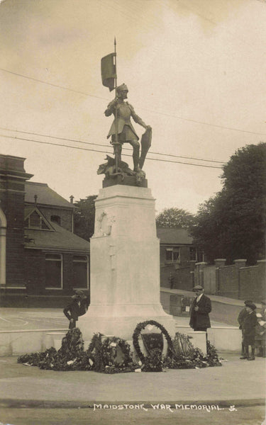 Old real photo postcard of Maidstone War Memorial in Kent