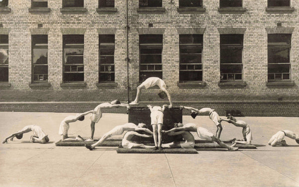 Unidentified gymnasts - old real photo postcard