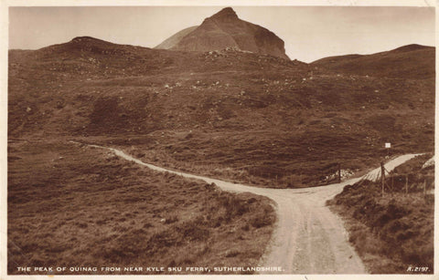 Old real photo postcard of Peak of Quinag from Near Kylesku Ferry, Sutherland, Scotland