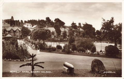 Old real photo postcard of Romilly Park, Barry Island