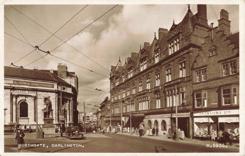 Early 1950s real photo postcard of Northgate, Darlington in Co Durham