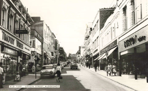 Old real photo postcard of Union Street, Aldershot