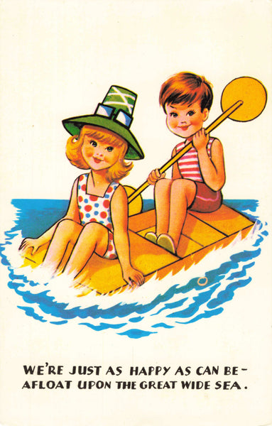 Just as happy as we can be - afloat upon the great wide sea - old postcard