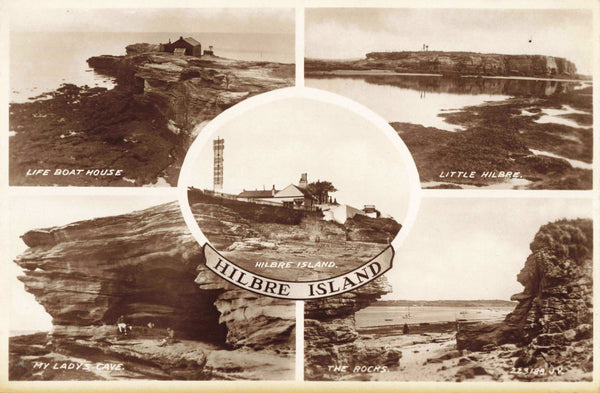 Real photo postcard of views of Hilbre Island, Wirral