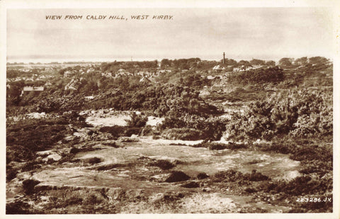 Old real photo postcard of the view from Caldy Hill, West Kirby, Wirral