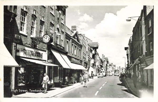 Old real photo postcard of High Street, Tewkesbury shows Woolworths