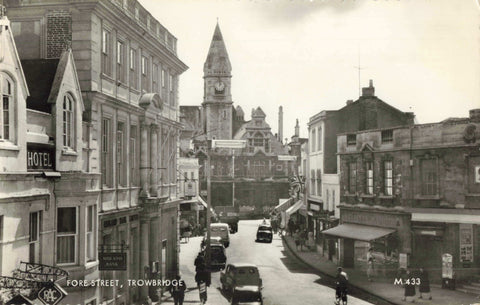 Old real photo postcard of Fore Street, Trowbridge, Wiltshire