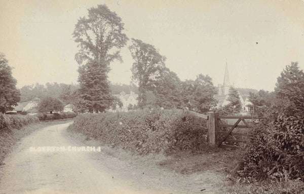 Old real photo postcard of Elberton Church in Gloucestershire