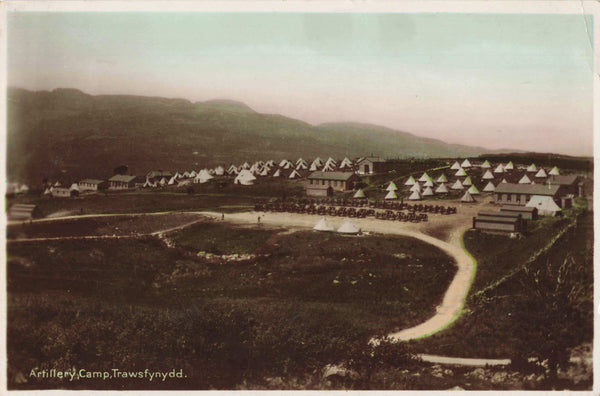 Old real photo postcard of Artillery Camp, Trawsfynydd, Wales