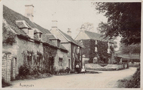 Old postcard of Alderley in Gloucestershire, early 1900s