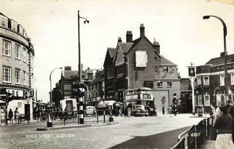 Old real photo postcard of High Street, Slough, Berkshire