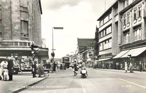 Old real photo postcard of Newport Road, Middlesbrough