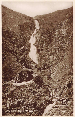 Old real photo postcard of Grey Mare's Tail near Moffat