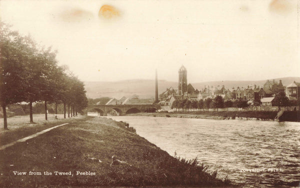 Old&nbsp; postcard of View from the Tweed, Peebles