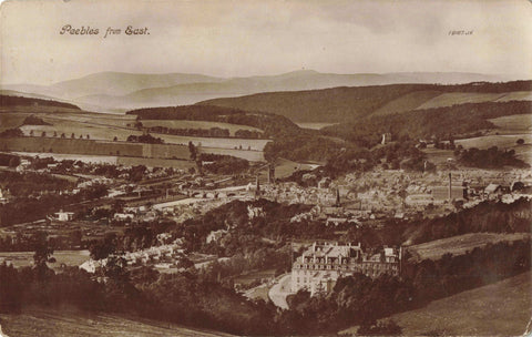 Old real photo postcard of Peebles from East