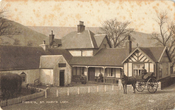 Old postcard of Tibbie's, St Mary's Loch in Selkirkshire