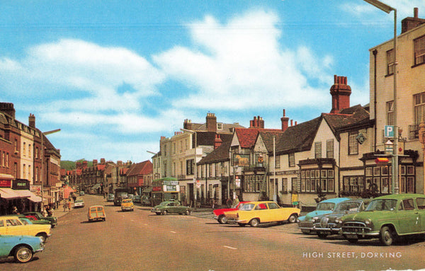 Old postcard of High Street, Dorking, Surrey c1960s