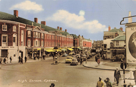 Old postcard of High Street, Epsom c1960s