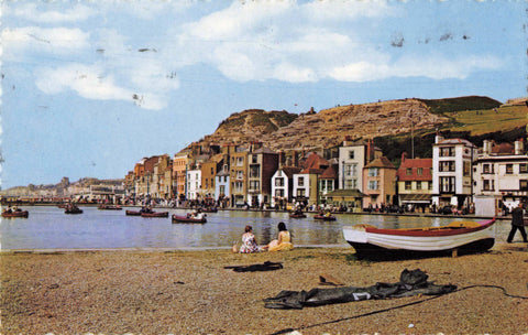 Old postcard of Hastings Boating Pool and West Hill in Sussex