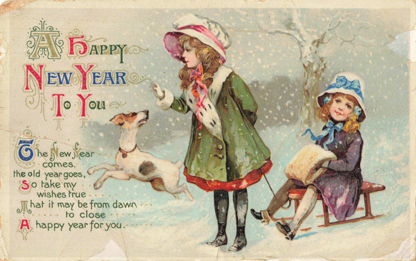 Old postcard saying Happy New Year in December 1922