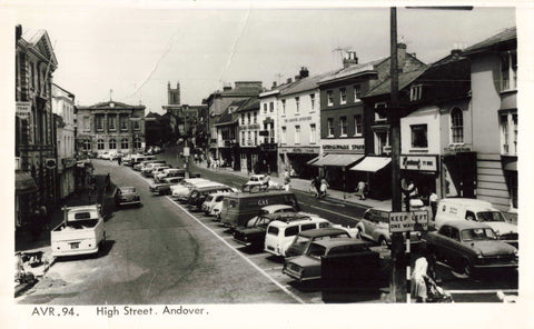 c1960s real photo postcard of High Street, Andover, Hampshire