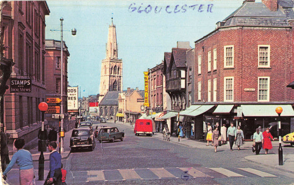 c1960s postcard of Westgate Street &amp; St Nicholas, Gloucester