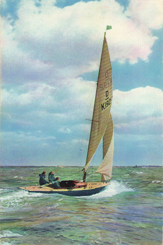 Old postcard showing the Duke of Edinburgh sailing the royal yacht "Bluebottle"