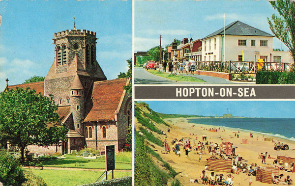 Old multiview postcard of Hopton-on-Sea in Norfolk