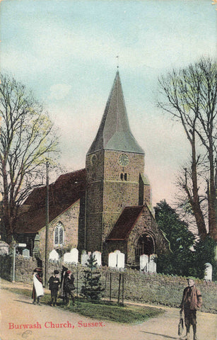 Old postcard of Burwash Church in Sussex