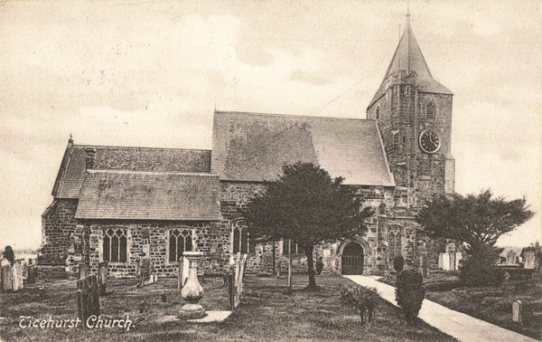 Old postcard of Ticehurst Church, Sussex, 1908