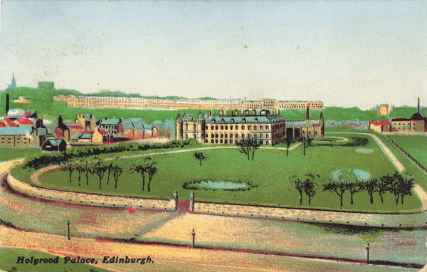 Old glitter postcard of Holyrood Palace, Edinburgh