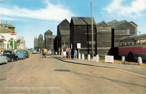 FISHERMEN'S NET LOFTS, HASTINGS - OLD POSTCARD (ref 5832/24)